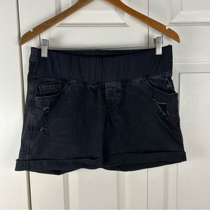 Old Navy Black Denim Jean Maternity Shorts Size 8 Distressed Holes